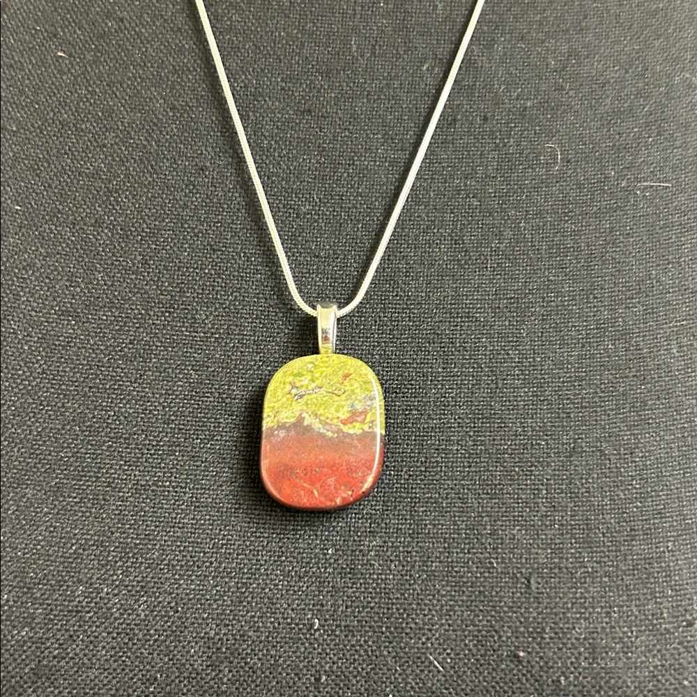 Necklace Jasper/Bloodstone handmade necklace, Silver chain 22” - Picture 2 of 6